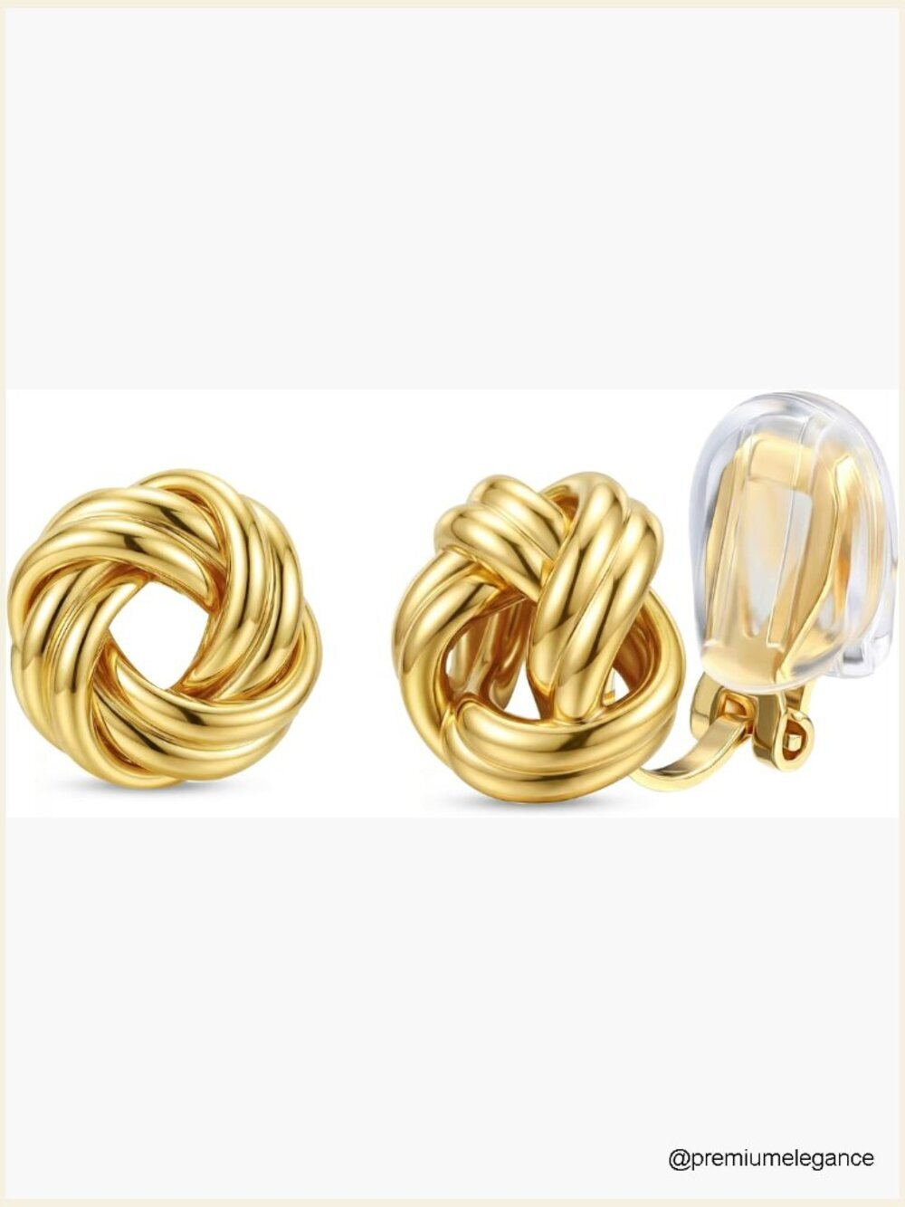 Geometric Knot Drop Clip On Earrings 14K Gold Chunky Dangle Hoop